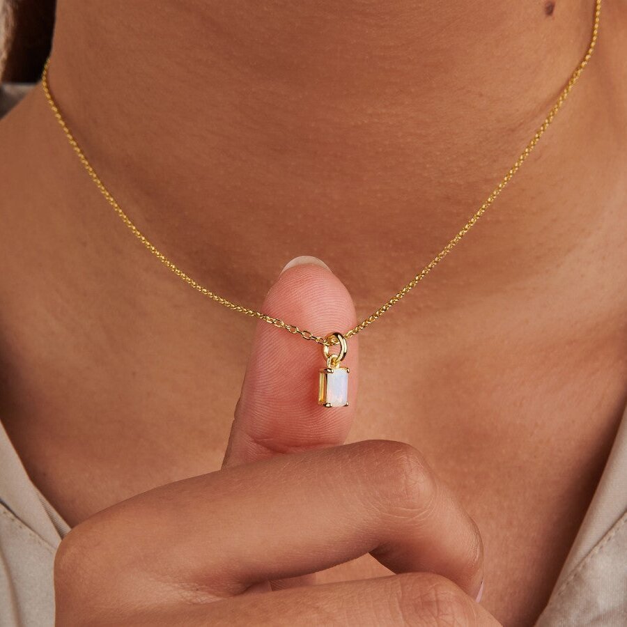 Rectangular 12month Birthday Stone Pendant Colorful Zircon Clavicle Chain