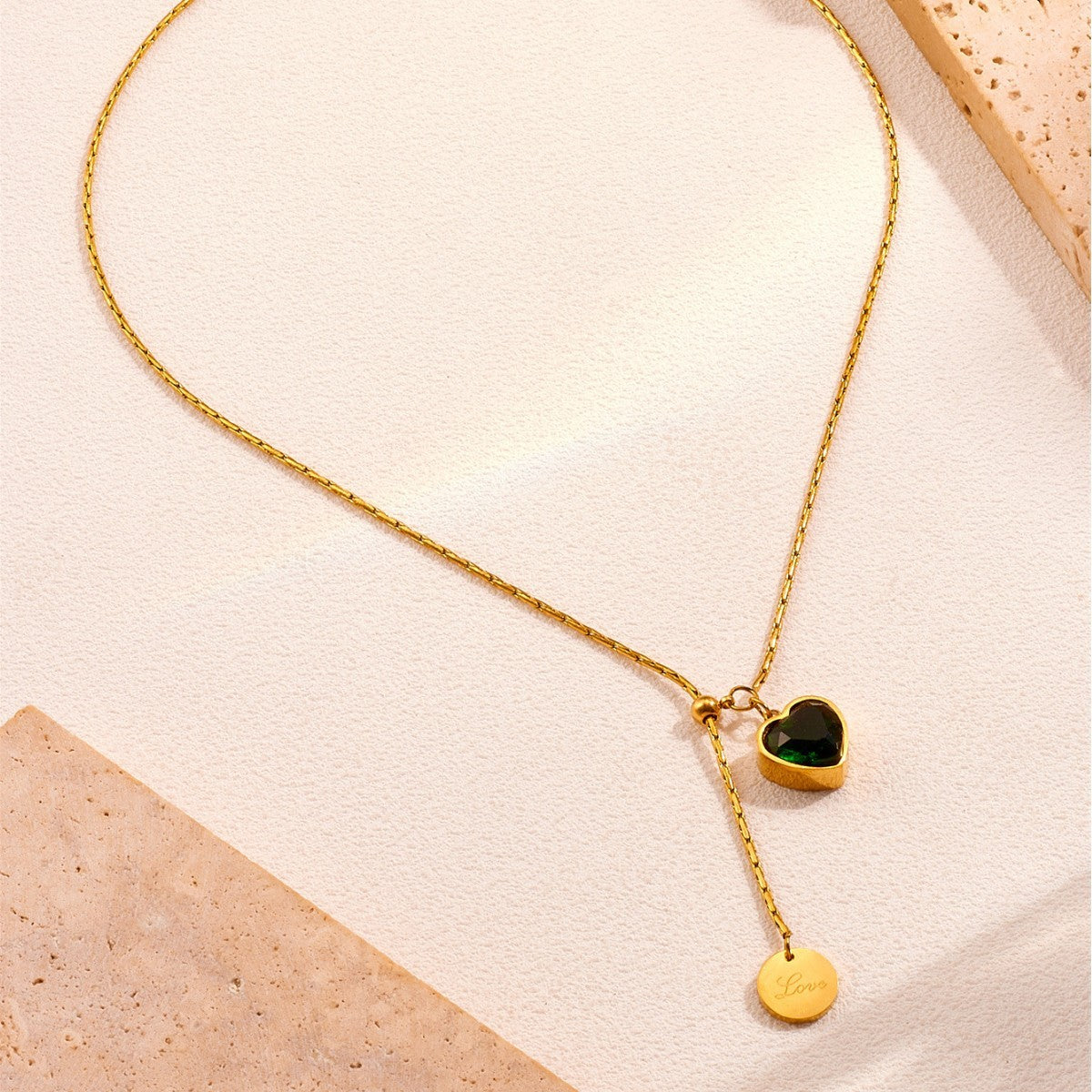 Emerald Diamond Love Titanium Steel Necklace Female Light Luxury Minority
