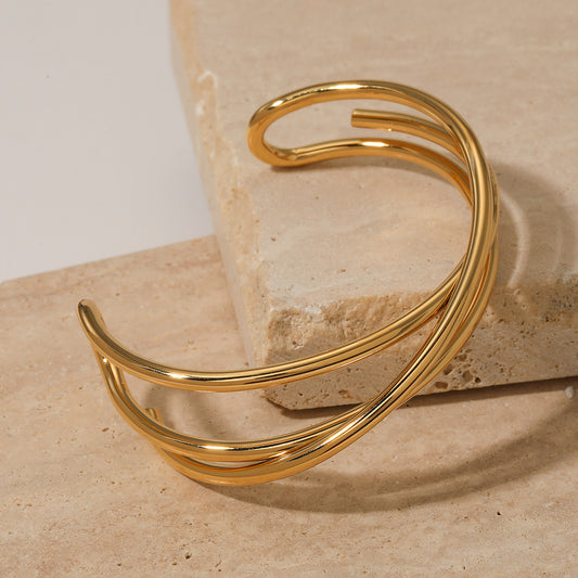 Metal Line Open-ended Bracelet Stainless Steel Irregular