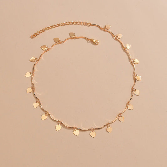 Retro Personality Twin Style Alloy Love Heart Tassel Pendant Gold Chain Adjustable