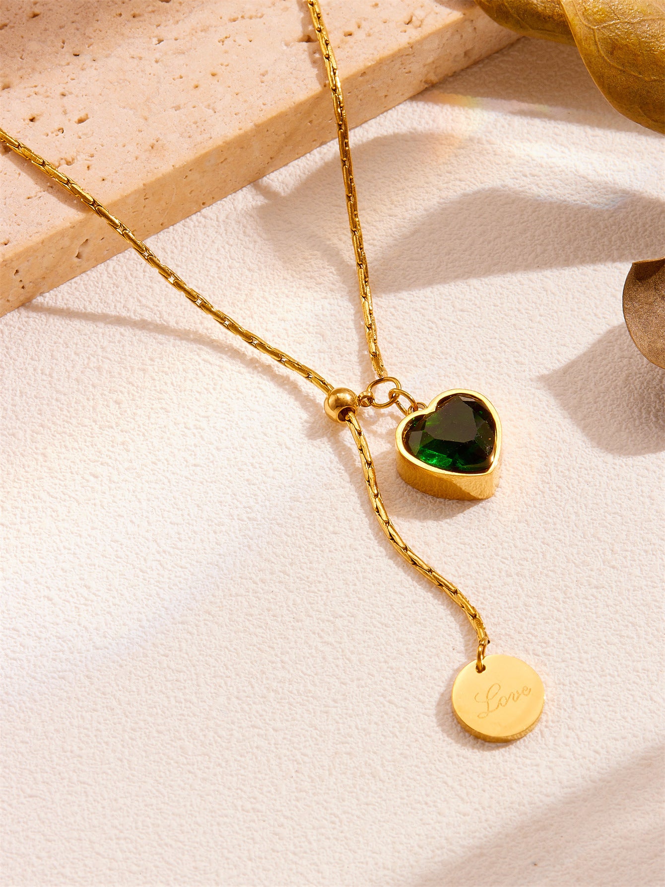 Emerald Diamond Love Titanium Steel Necklace Female Light Luxury Minority