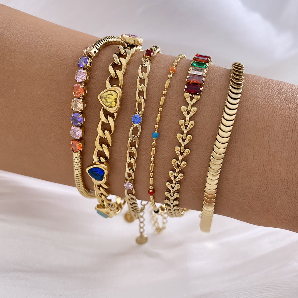 Design Sense Wheat Chain Stitching Zircon Bracelet