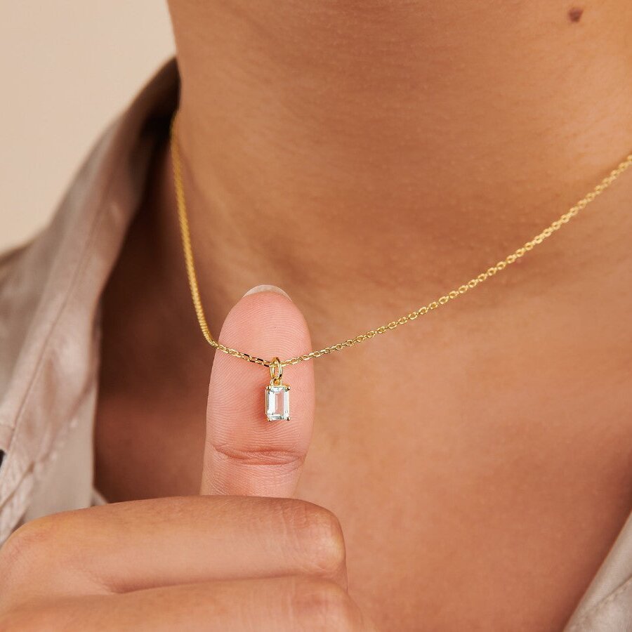Rectangular 12month Birthday Stone Pendant Colorful Zircon Clavicle Chain