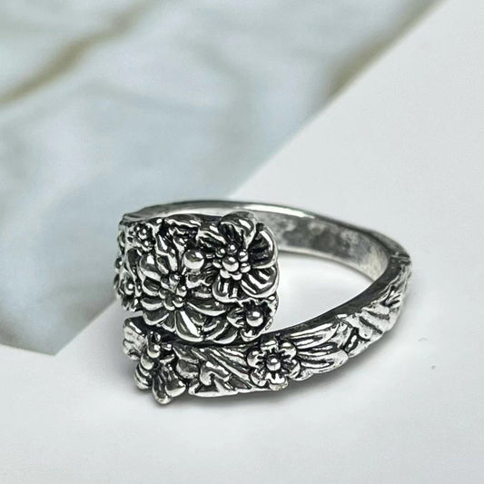 Ancient Flower Rose Gold Bee Ancient Silver Open Ring