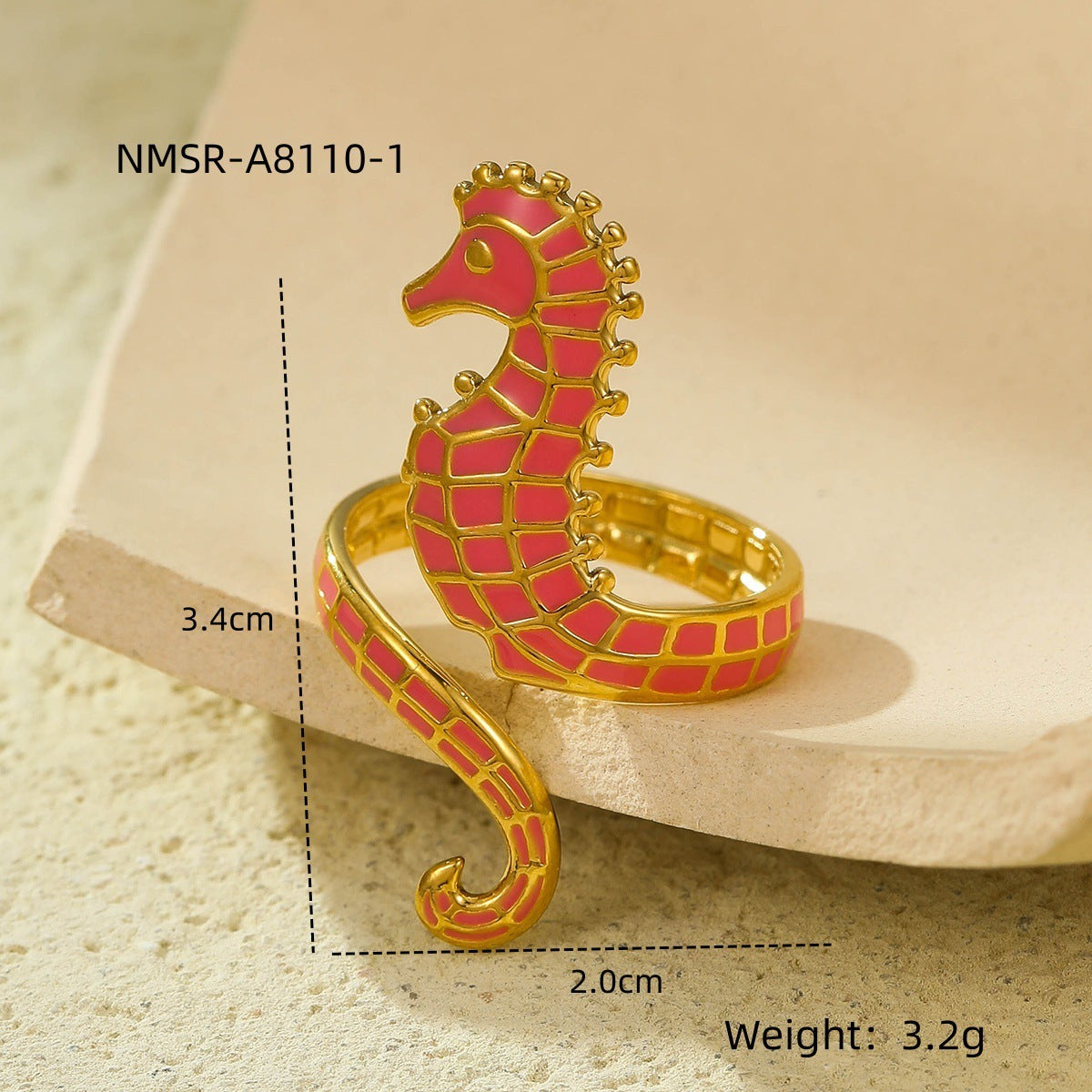Elegant Gold Plated Stainless Steel Seahorse Ring Blue