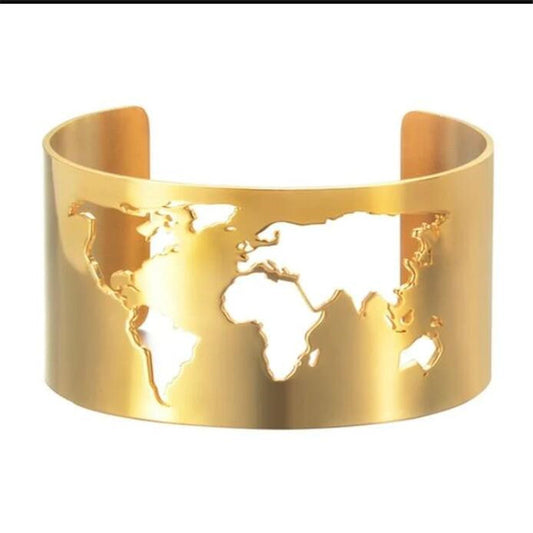 Female Creative Cutting Personality Fashion Hollowed-out World Map Open-ended Bracelet