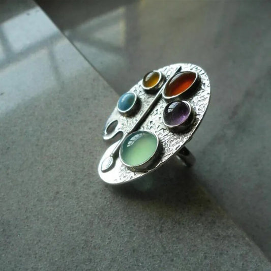 Creative Multicolor Oval Palette Index Finger Ring