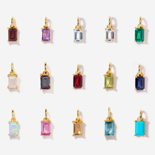 Rectangular 12month Birthday Stone Pendant Colorful Zircon Clavicle Chain
