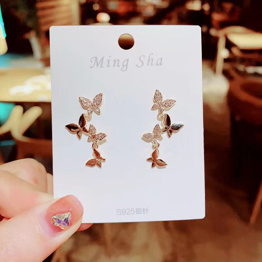 New Women's Temperament Four Butterfly Copper Earrings