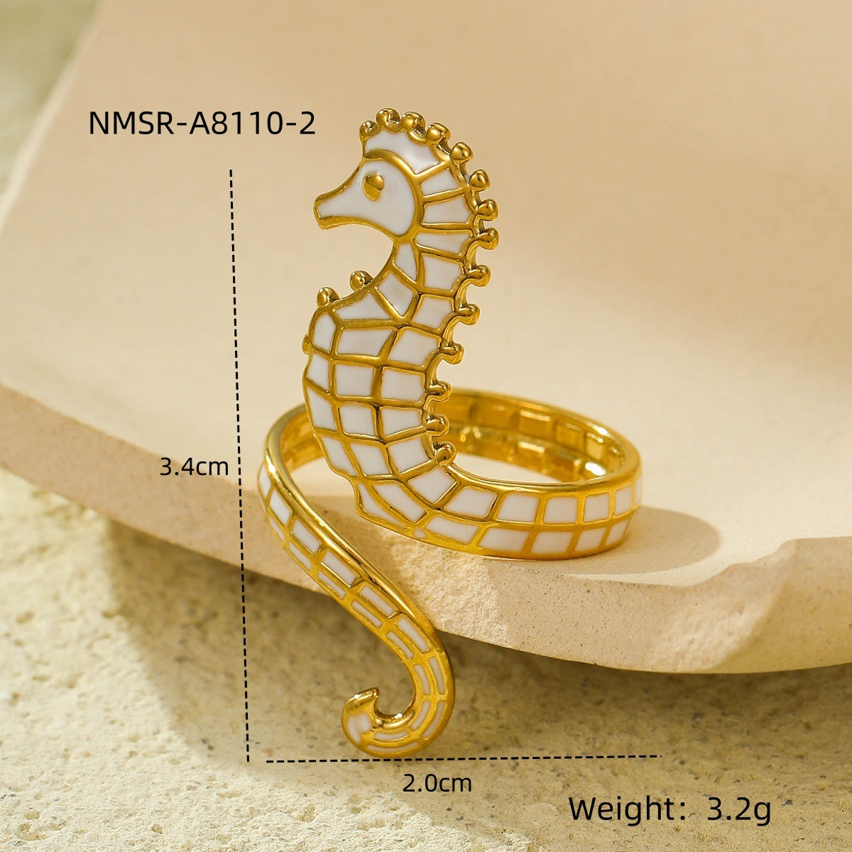 Elegant Gold Plated Stainless Steel Seahorse Ring Blue