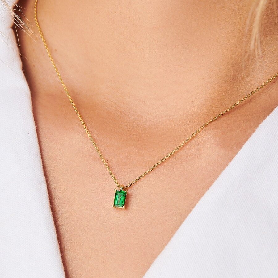 Rectangular 12month Birthday Stone Pendant Colorful Zircon Clavicle Chain