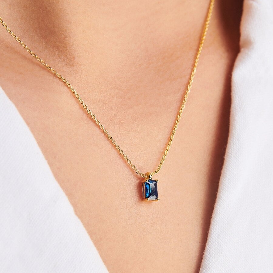 Rectangular 12month Birthday Stone Pendant Colorful Zircon Clavicle Chain