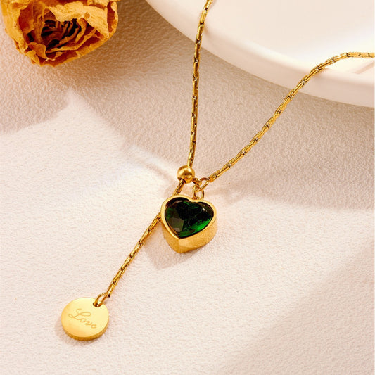 Emerald Diamond Love Titanium Steel Necklace Female Light Luxury Minority