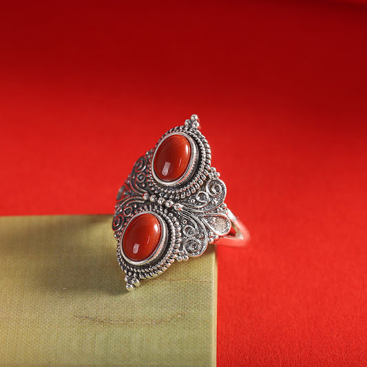 Distressed Adjustable Mouth Ethnic Style Wide Face Ring