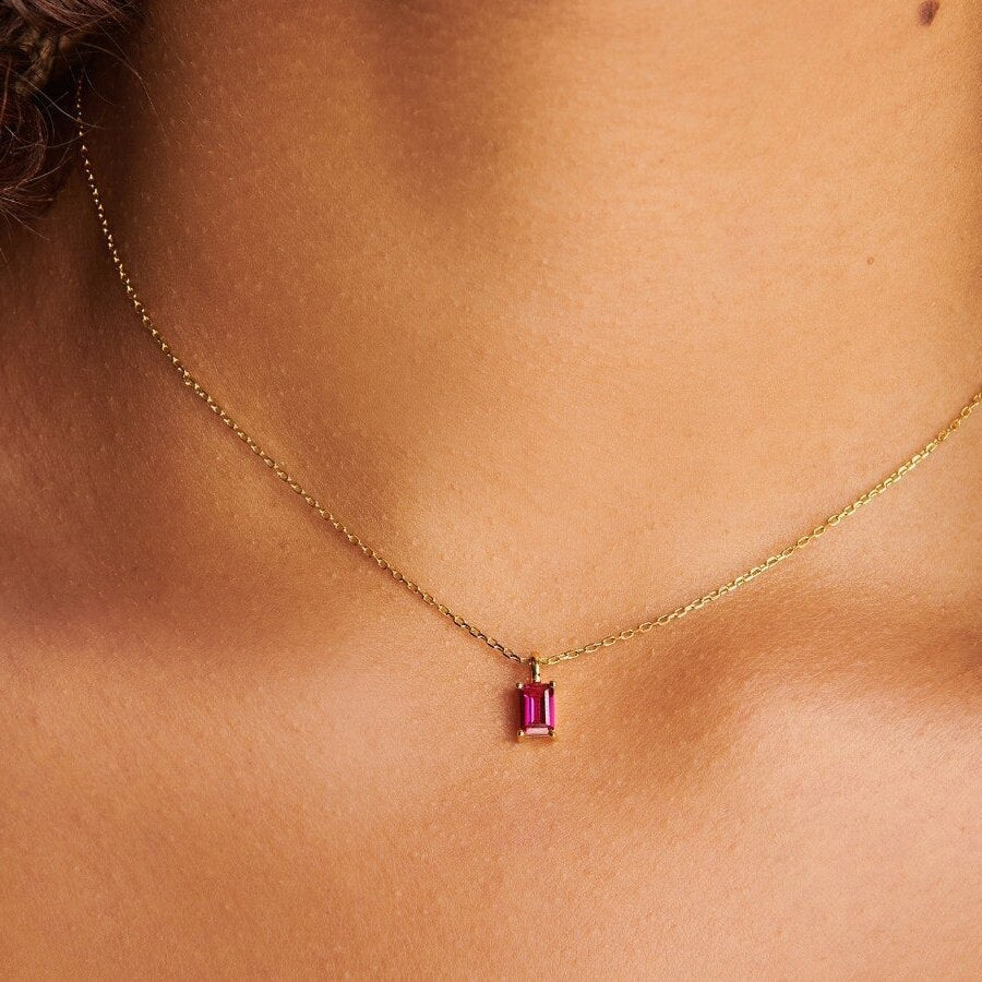 Rectangular 12month Birthday Stone Pendant Colorful Zircon Clavicle Chain