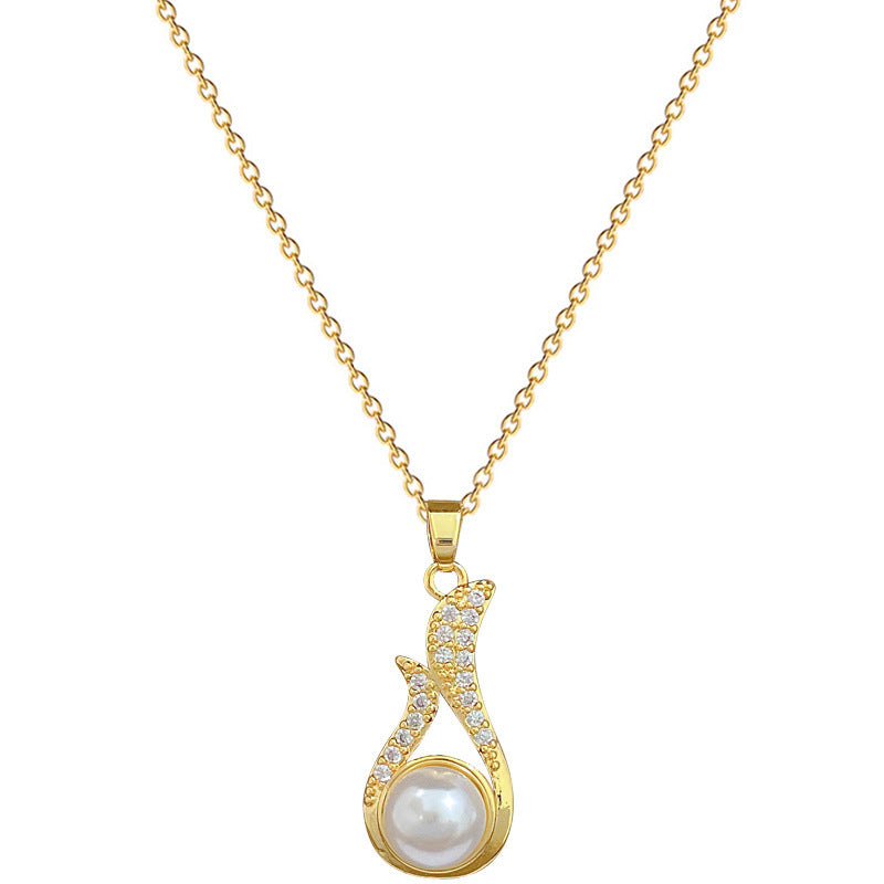 Necklace And Earrings Suite Light Luxury Full Diamond Pearl