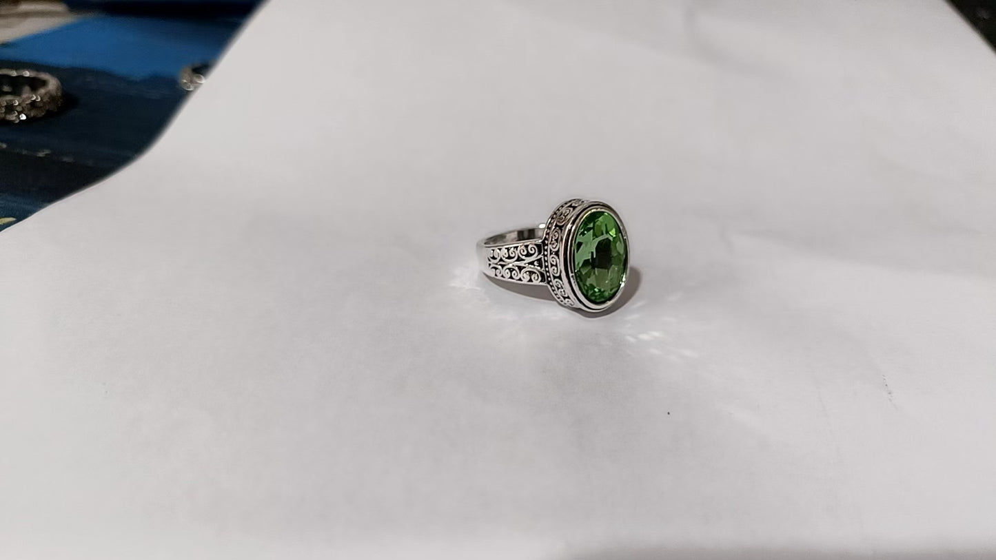Vintage Natural Jade Silver Plated Art Carving Ring