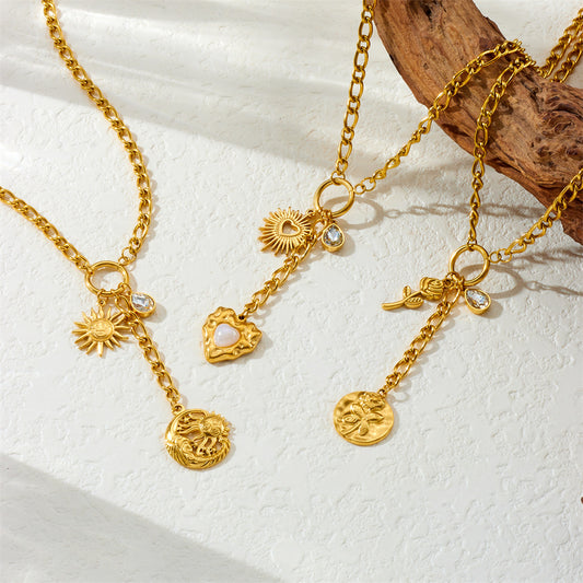 Flower Sun Moon Drop-shaped Diamond Love Necklace
