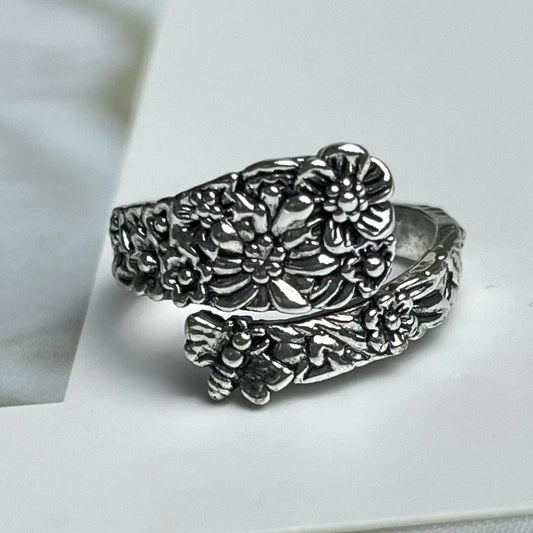 Ancient Flower Rose Gold Bee Ancient Silver Open Ring