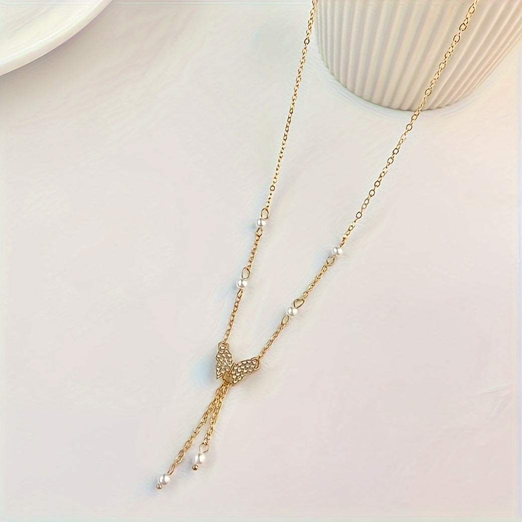 Fashion Personality Women Butterfly Pearl All-match Necklace