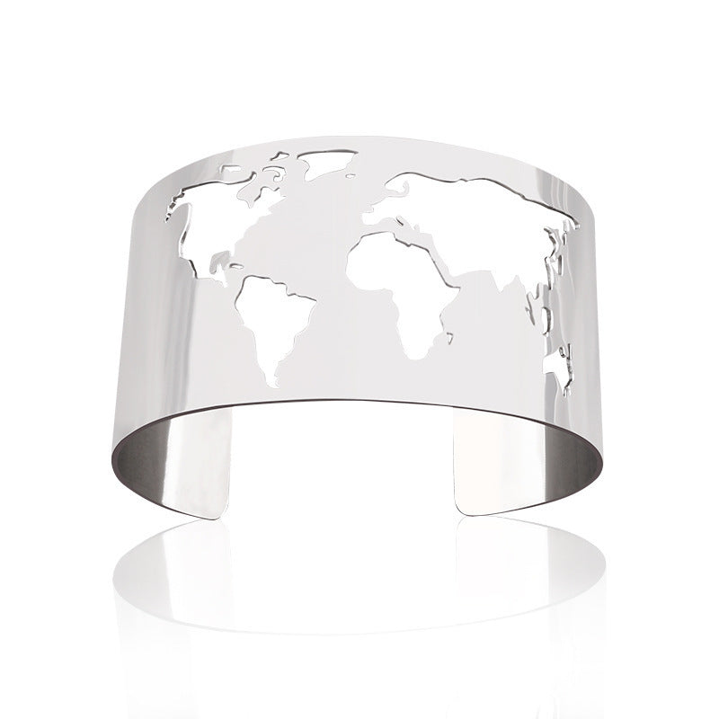 Female Creative Cutting Personality Fashion Hollowed-out World Map Open-ended Bracelet