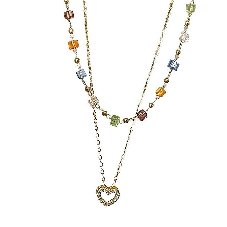 Summer Color Dopamine Beaded Necklace Female With Hearts