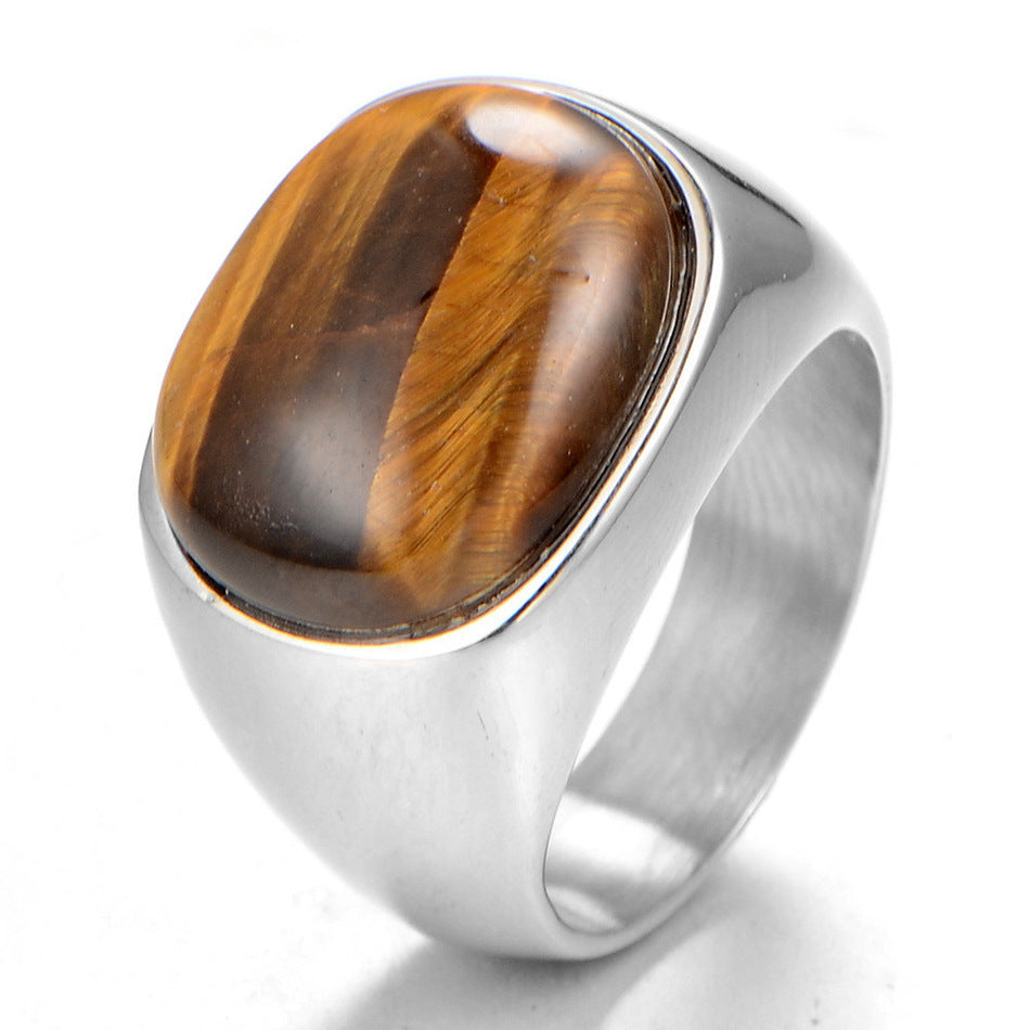 Simple Tigereye Stainless Steel Ring