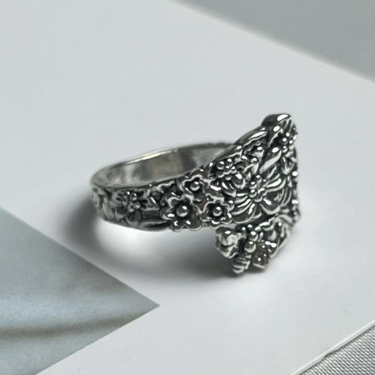 Ancient Flower Rose Gold Bee Ancient Silver Open Ring