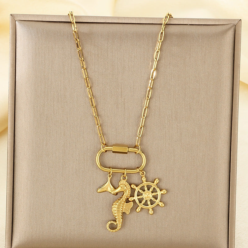 Fashion Personality Star Moon Color Artificial Glass Pearl Stainless Steel Necklace
