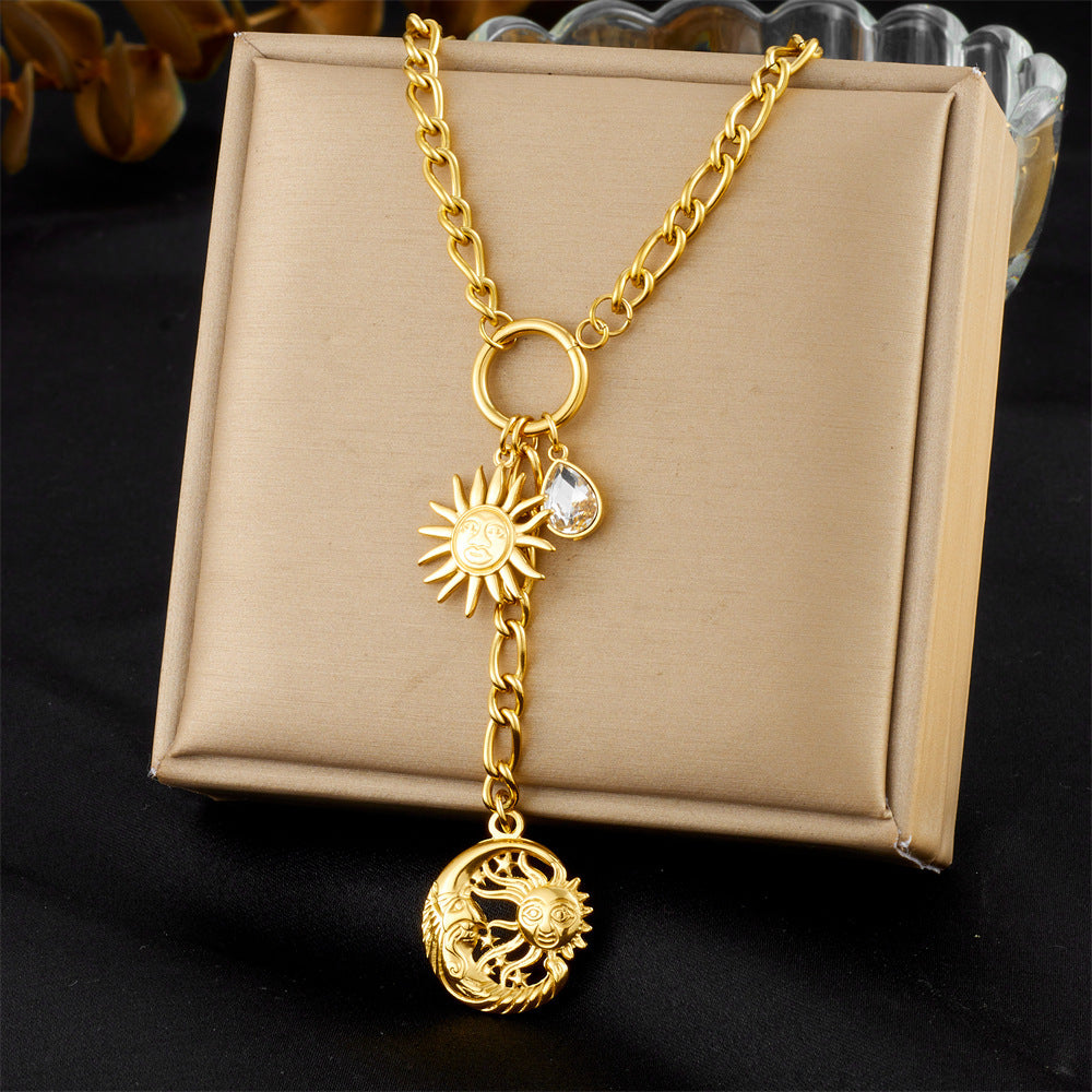 Flower Sun Moon Drop-shaped Diamond Love Necklace