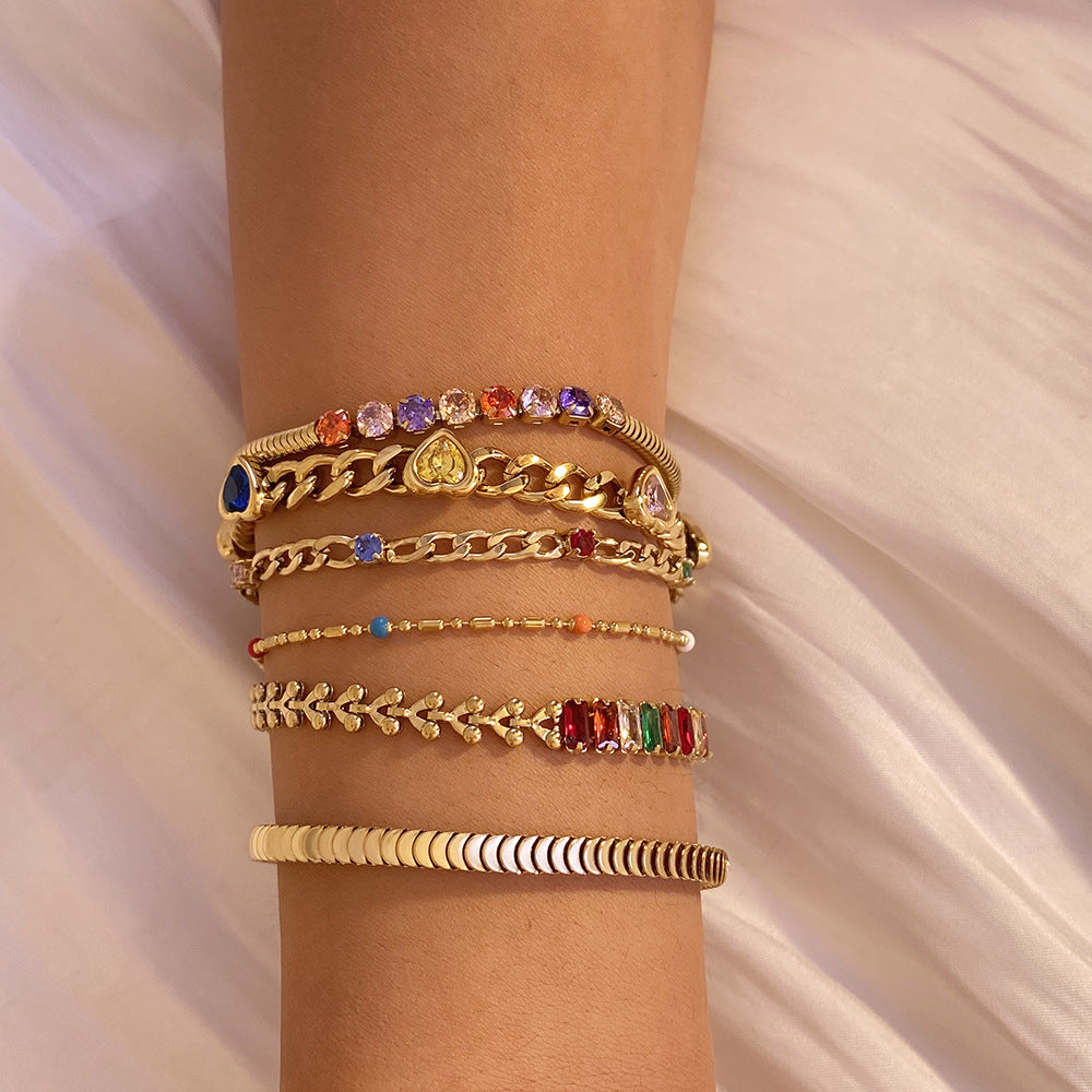 Design Sense Wheat Chain Stitching Zircon Bracelet