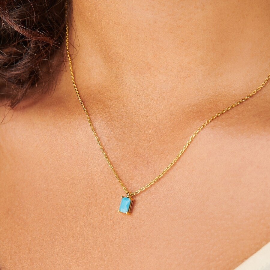 Rectangular 12month Birthday Stone Pendant Colorful Zircon Clavicle Chain