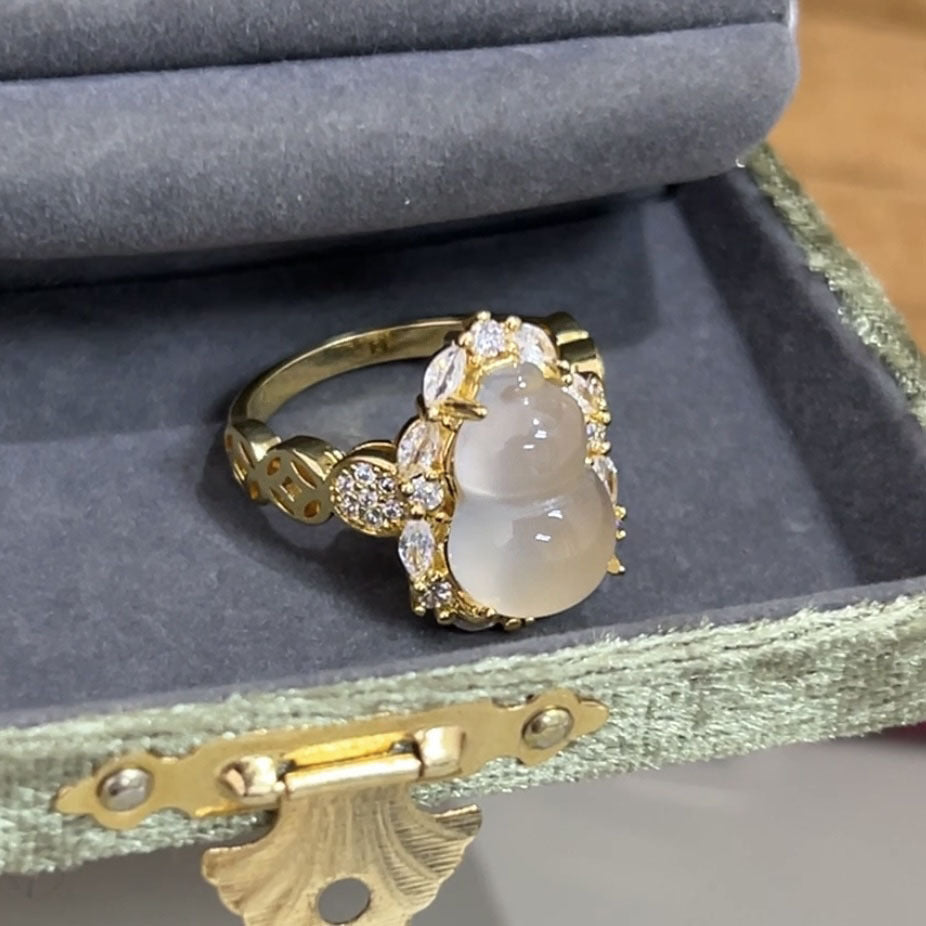 French Style Retro Affordable Luxury Money Water-foam Jade Gourd Ring