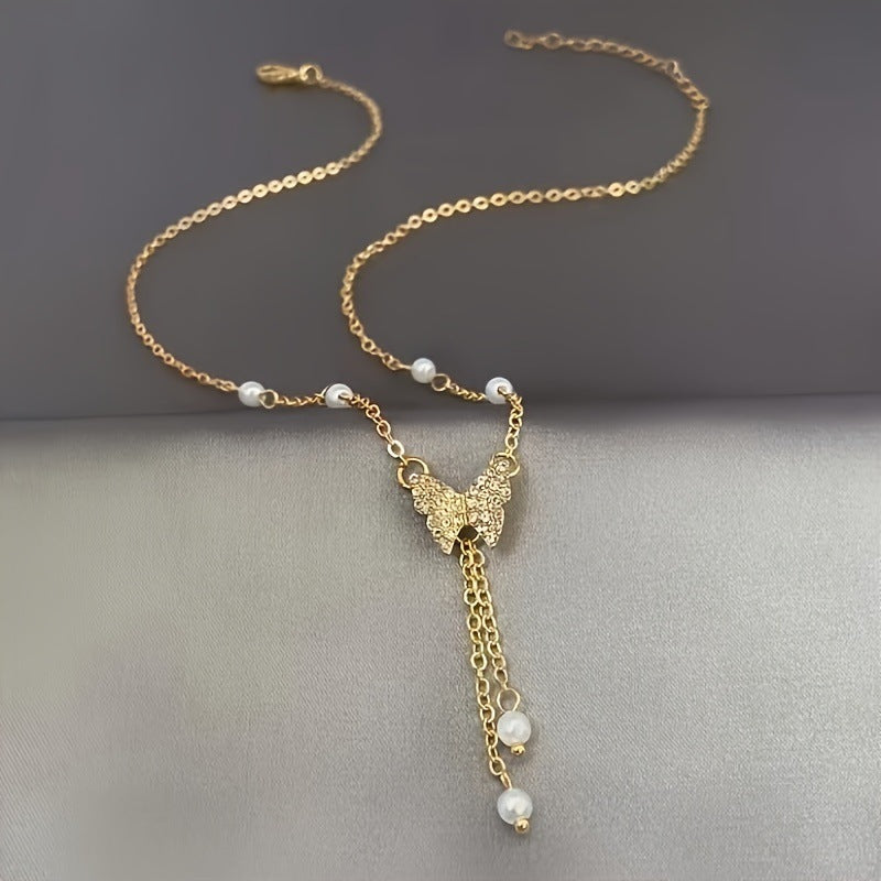Fashion Personality Women Butterfly Pearl All-match Necklace