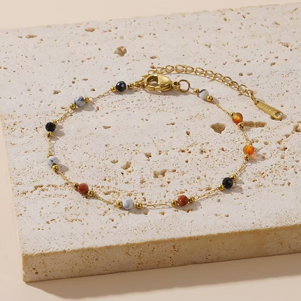 Colorful Natural Stone Necklace Titanium Steel Bracelet