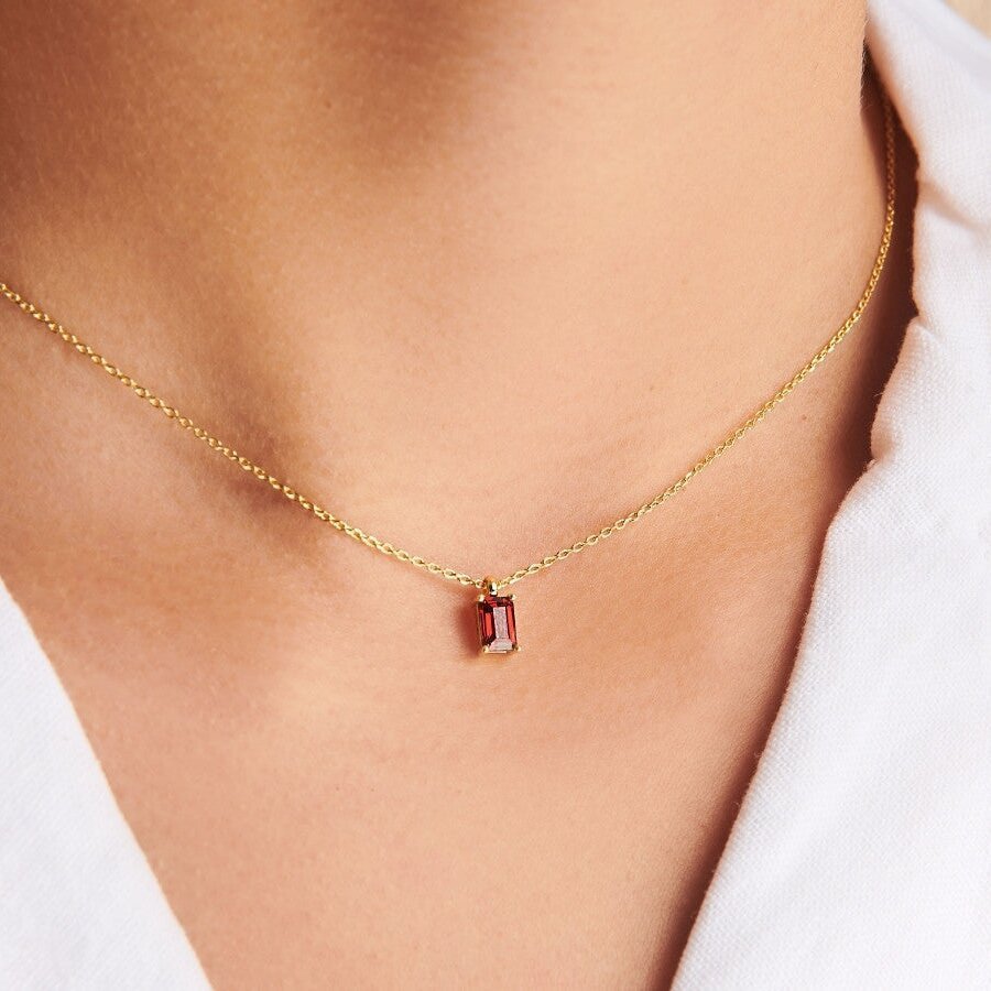 Rectangular 12month Birthday Stone Pendant Colorful Zircon Clavicle Chain
