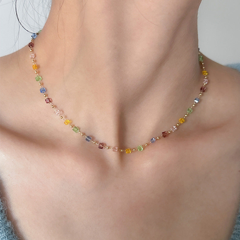 Summer Color Dopamine Beaded Necklace Female With Hearts