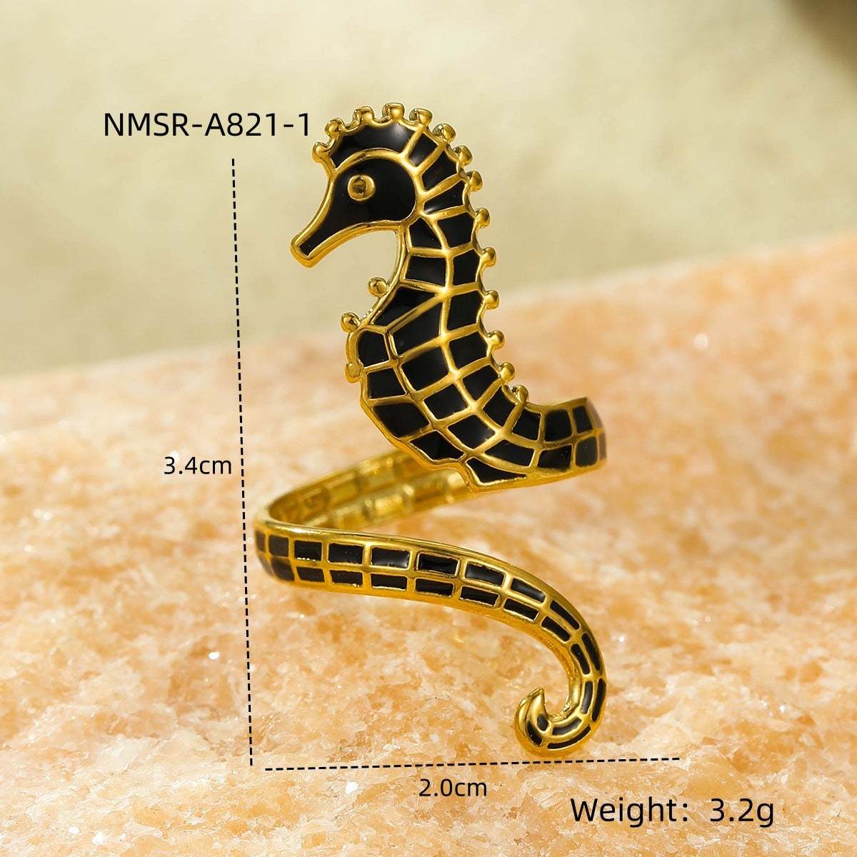 Elegant Gold Plated Stainless Steel Seahorse Ring Blue