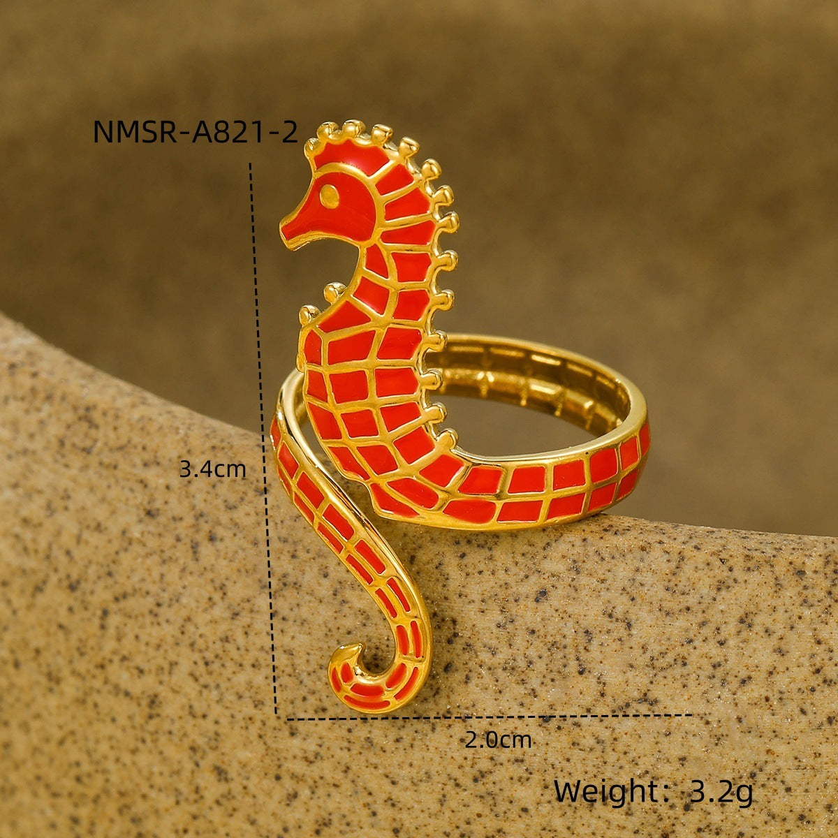Elegant Gold Plated Stainless Steel Seahorse Ring Blue