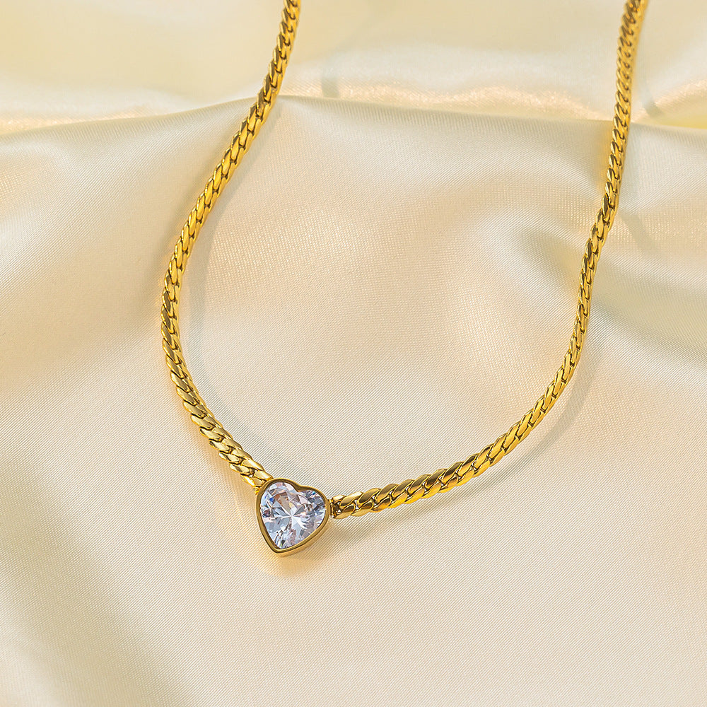 European And American Fashion White Zircon Love Necklace