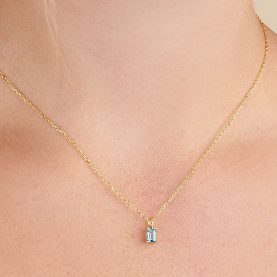 Rectangular 12month Birthday Stone Pendant Colorful Zircon Clavicle Chain