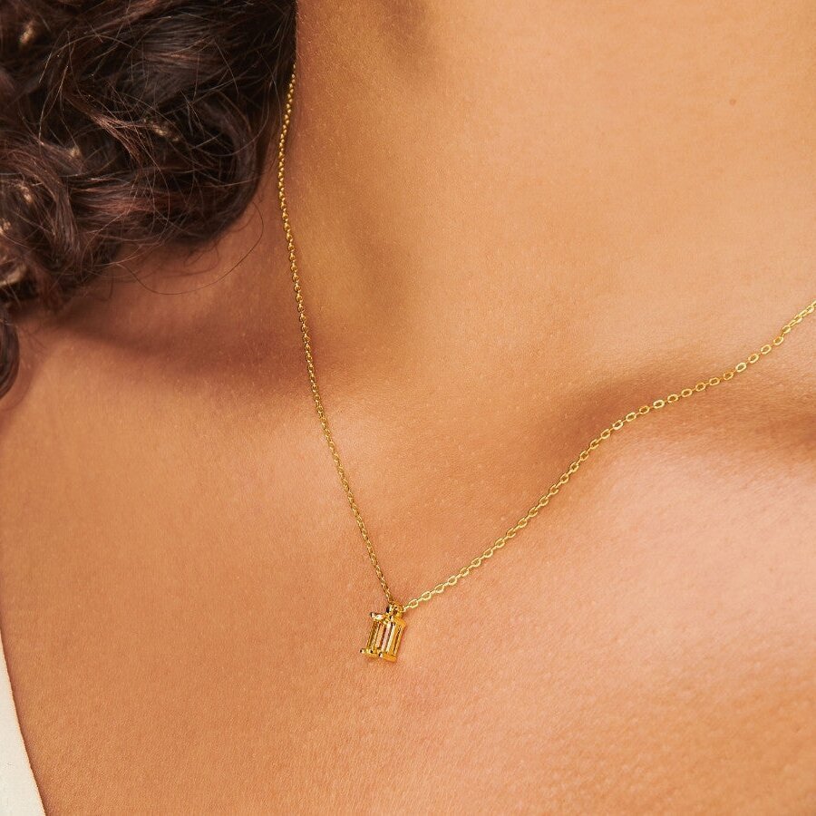 Rectangular 12month Birthday Stone Pendant Colorful Zircon Clavicle Chain