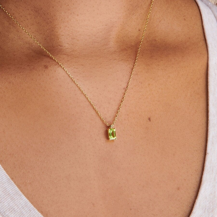 Rectangular 12month Birthday Stone Pendant Colorful Zircon Clavicle Chain