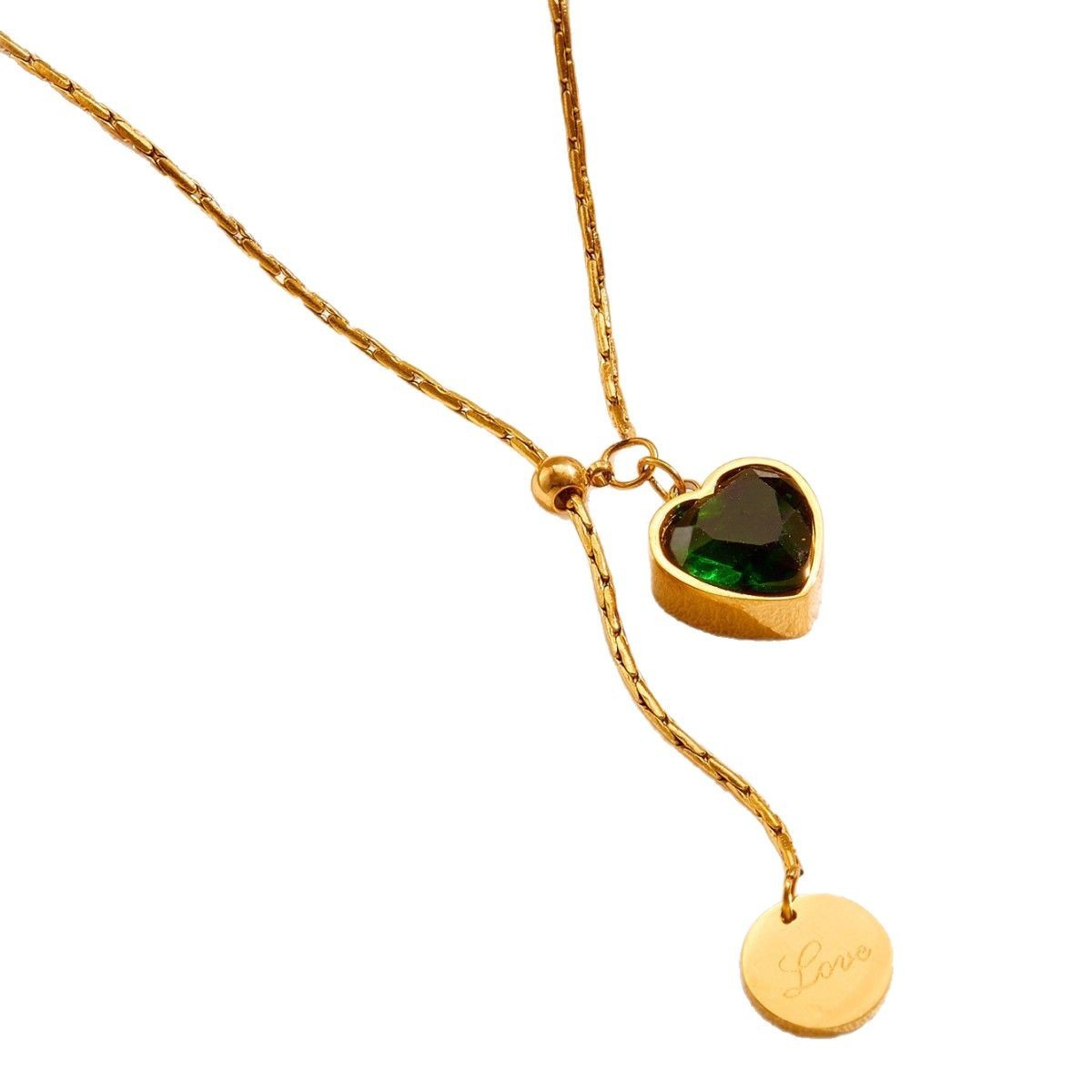 Emerald Diamond Love Titanium Steel Necklace Female Light Luxury Minority