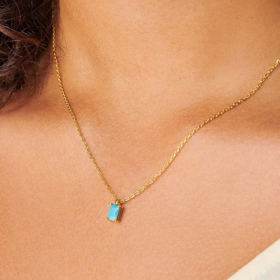 Rectangular 12month Birthday Stone Pendant Colorful Zircon Clavicle Chain