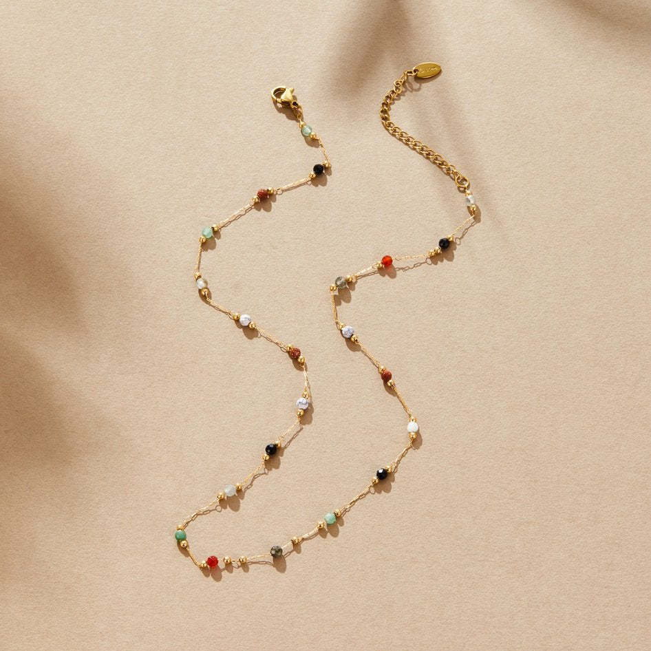 Colorful Natural Stone Necklace Titanium Steel Bracelet