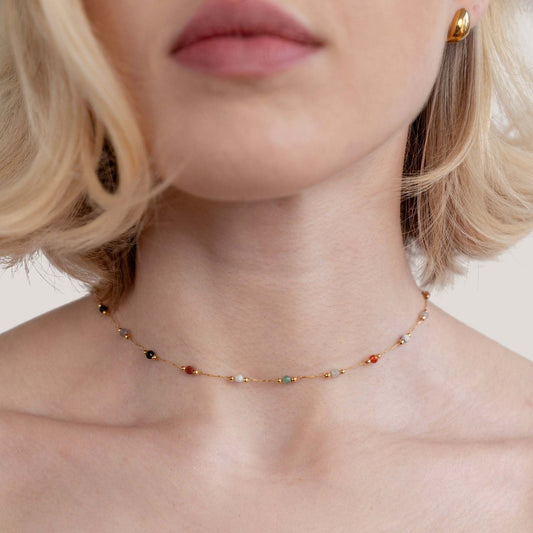 Colorful Natural Stone Necklace Titanium Steel Bracelet